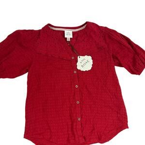 Knox Rose Women's Red Balloon Short Sleeve Button Front Shirt - Size XS - NWT